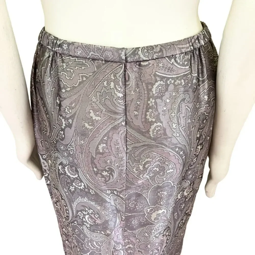 VTG TALBOTS Silk Blend Jacquard 2 Piece Formal Set Skirt & Jacket SZ M